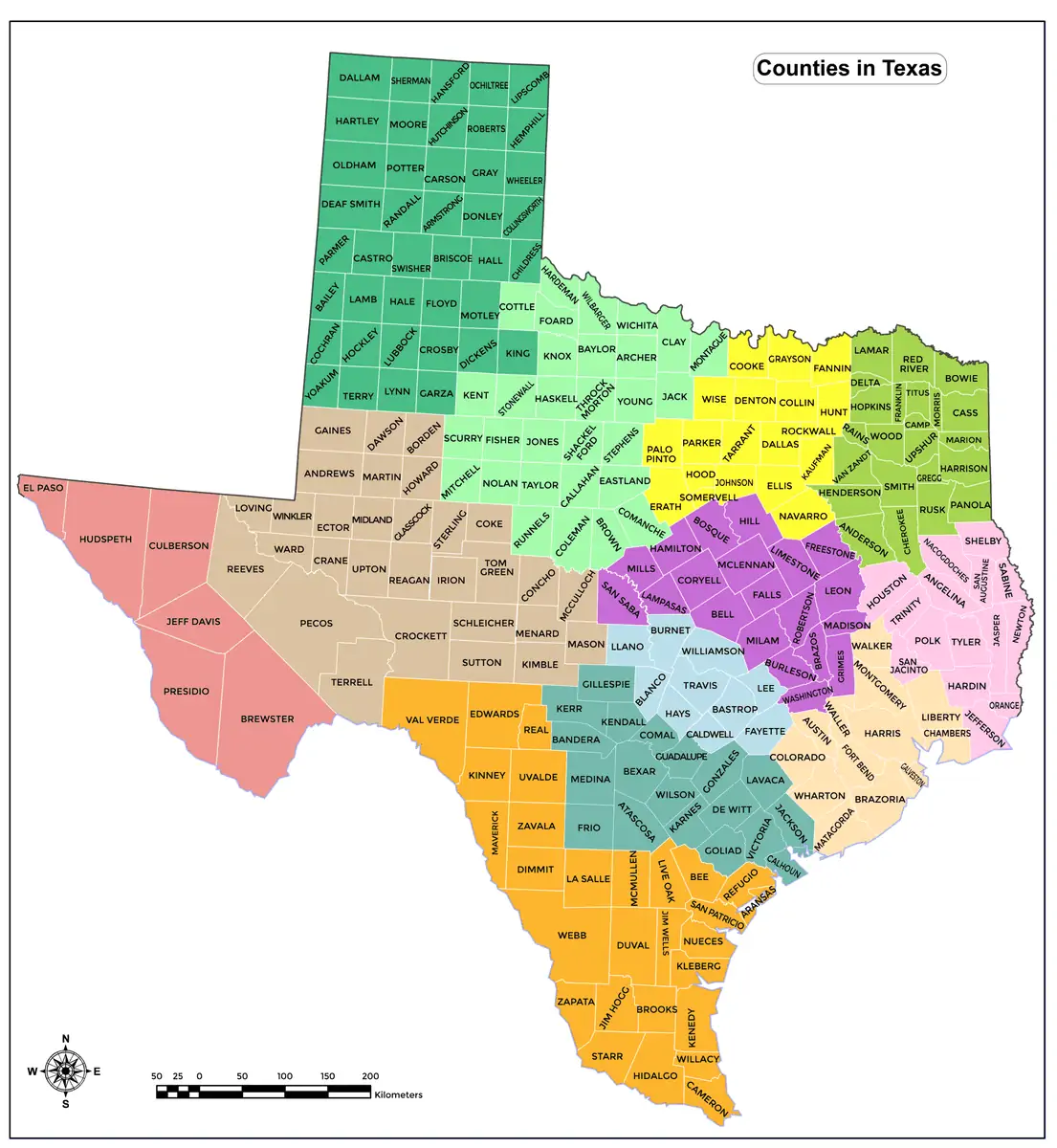 Mapa de los condados de Texas: noticias, lugares, comida, recreación y vida de Texas.