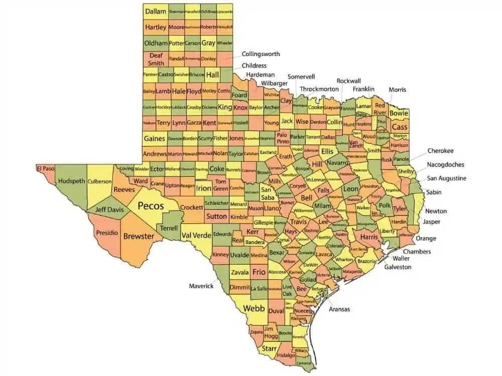 Mapa de condados de Texas